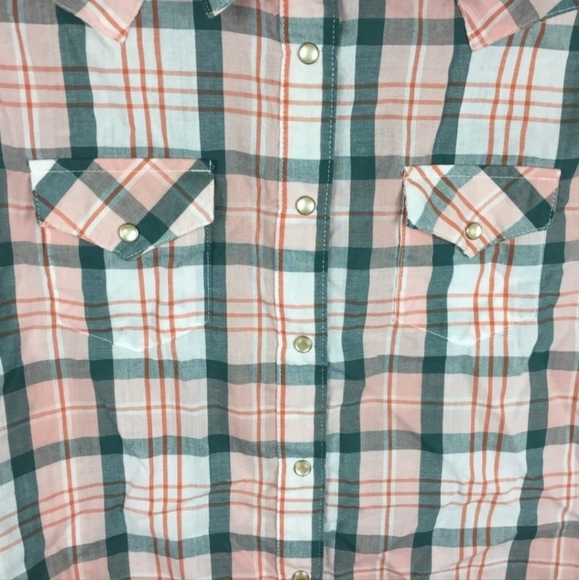 Wrangler Wrancher Pearl Snap Plaid Sleeveless Western Shirt Women's Large L EUC - Picture 8 of 11